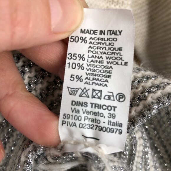 Bella Amore Italy Wool Alpaca Blend Cream Metallic Silver Knit Scoop Neck Sz S - Picture 13 of 14